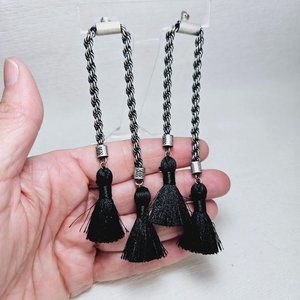 Shelly Brown Black Tassel Pewter Color Chain LONG Earrings